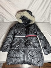 Tommy Hilfiger girls' long black hooded puffer jacket