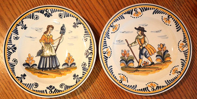 2pc Vintage Italian Majolica Faience Plates 9 3/4'' Hand Decorated by Cea David
