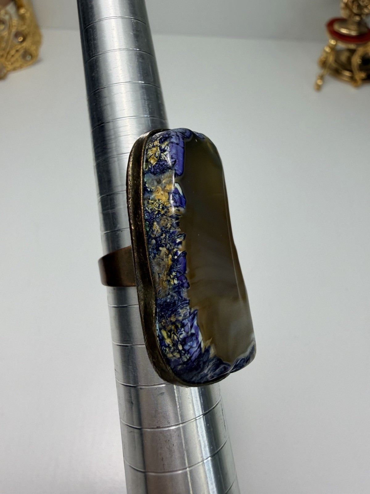 Vintage Bold Statement Agate Ring Large Artisan B… - image 9