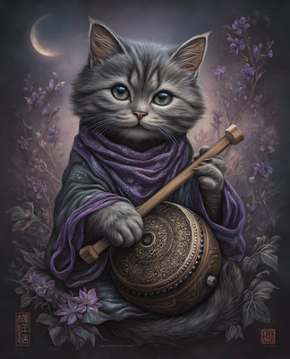 8x10 Cat With Purple Scarf & A Purple Scarf Around Its Art Print - 547918270
