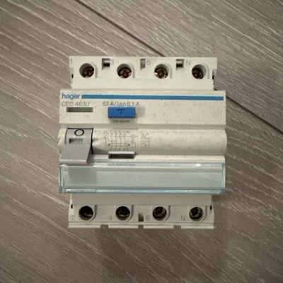 HAGER 63 AMP 100mA VIERPOLIG RCCB RCD TYP AC CEC463U 161510