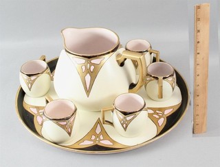 Antique Hutschenreuther Porcelain Art Deco Hot Chocolate Set Teapot Cups Tray