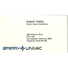 Robert Terrio Sperry Univac Los Angeles CA Vintage Business Card SD9-B2