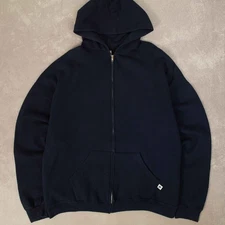 Russell Athletic Vintage Blank Full Zip Boxy Hoodie 2XL Men's Navy Blue Jacket
