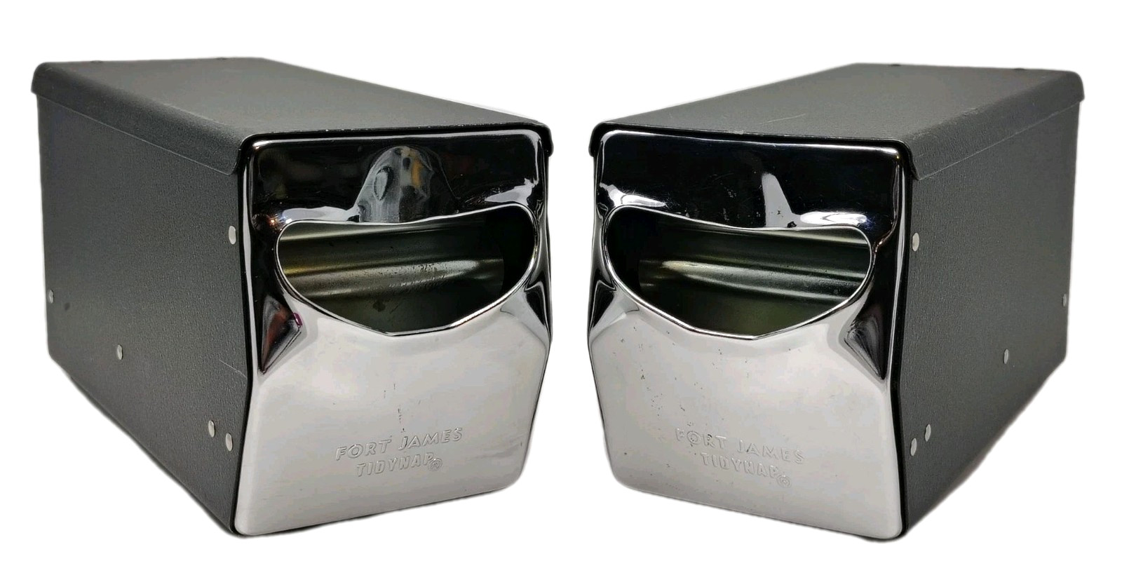 VTG TidyNap Chrome Napkin Dispenser Silver Black Retro MCM Restaurant Diner SET