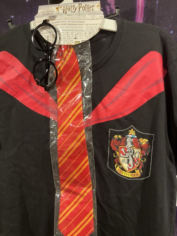 NWT Adult HARRY POTTER Gryffindor T-shirt Tie Glasses Costume Fun Size Large New