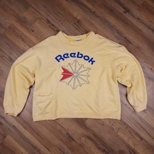 Vintage 80s Reebok Sweatshirt Large Yellow Crewneck Starcrest Graphic Logo USA
