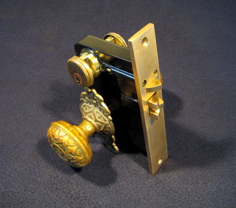 Antique Entry Mortise Lock Eastlake Knobs & Roses Cylinder 3 keys Corbin #1339RH - Image 2 of 4