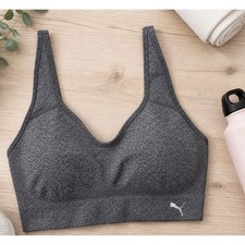 Puma Womens Seamless V-Neck Sports Bra Dark Gray Heather Adjustable Straps Large
