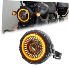 7inch Flowing White/Amber DRL Motorcycle Start-up Headlight Amber w/ Housing