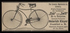 Alte Werbung Reklame 1890 Fahrrad Club Swift Bicycles Heinrich Kleyer Frankfurt
