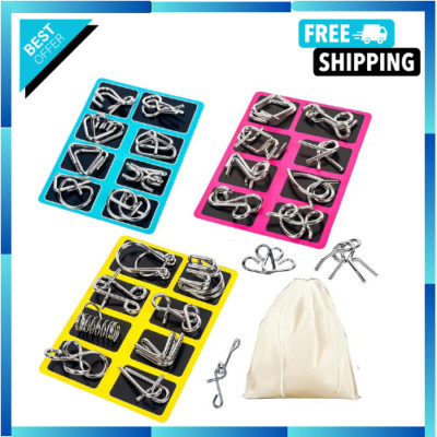 Metal Wire Puzzle Set of 24 with Pouch Brain Teaser IQ Test Disentanglem