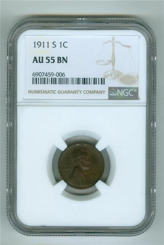 U.S. 1911-S LINCOLN WHEAT CENT NGC AU-55 BN
