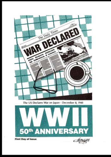2559j Zweiter Weltkrieg USA Kriegserklärung 50 Jahre FDC/Art Master Siegel, OF, Kamm, saubere Abdeckung - Bild 2 von 4