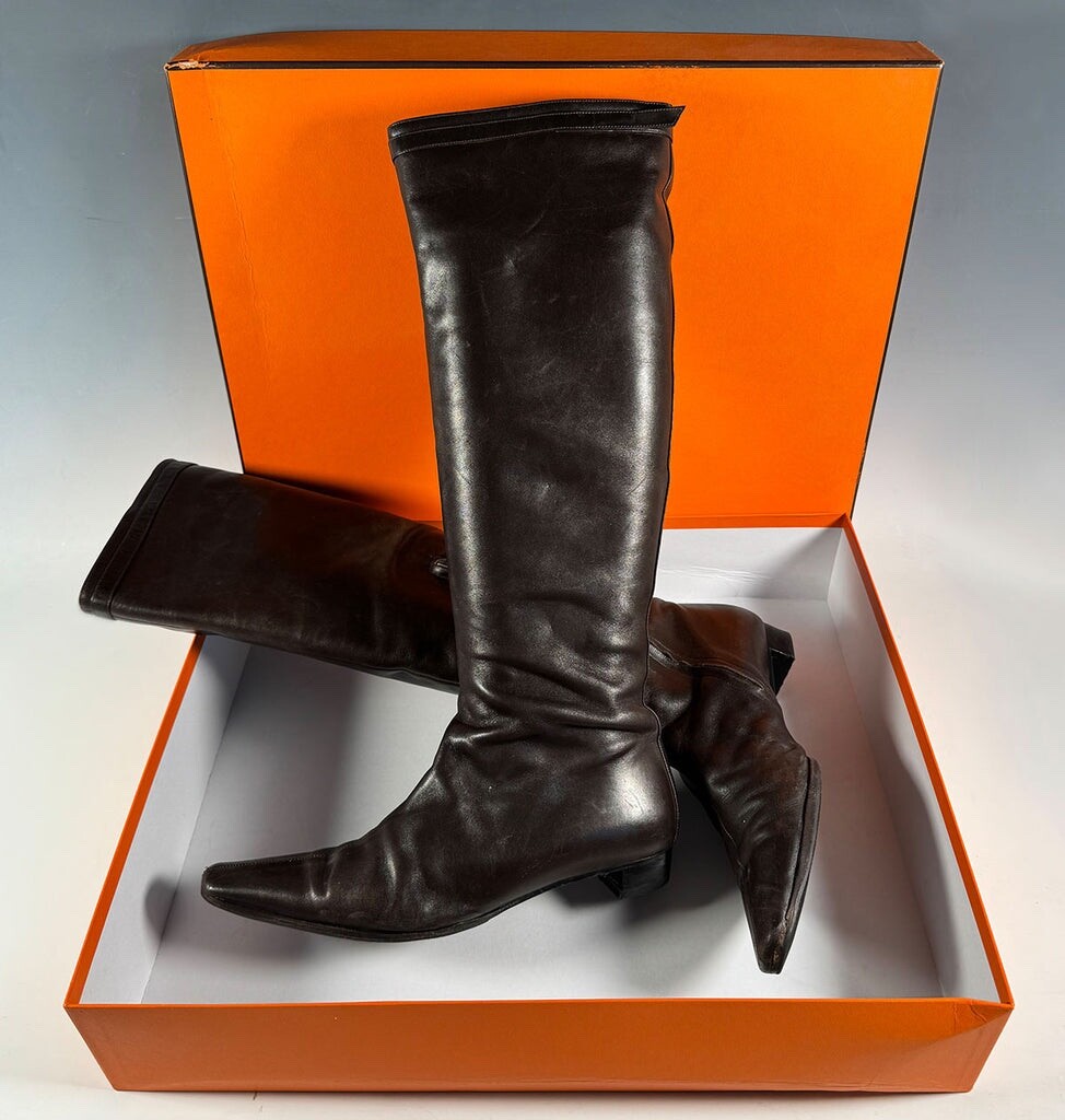 HERMES / シューズ/39.5/BRW/レザー Vintage Soft Brown Leather Hermés 39.5 Knee or Riding Boots