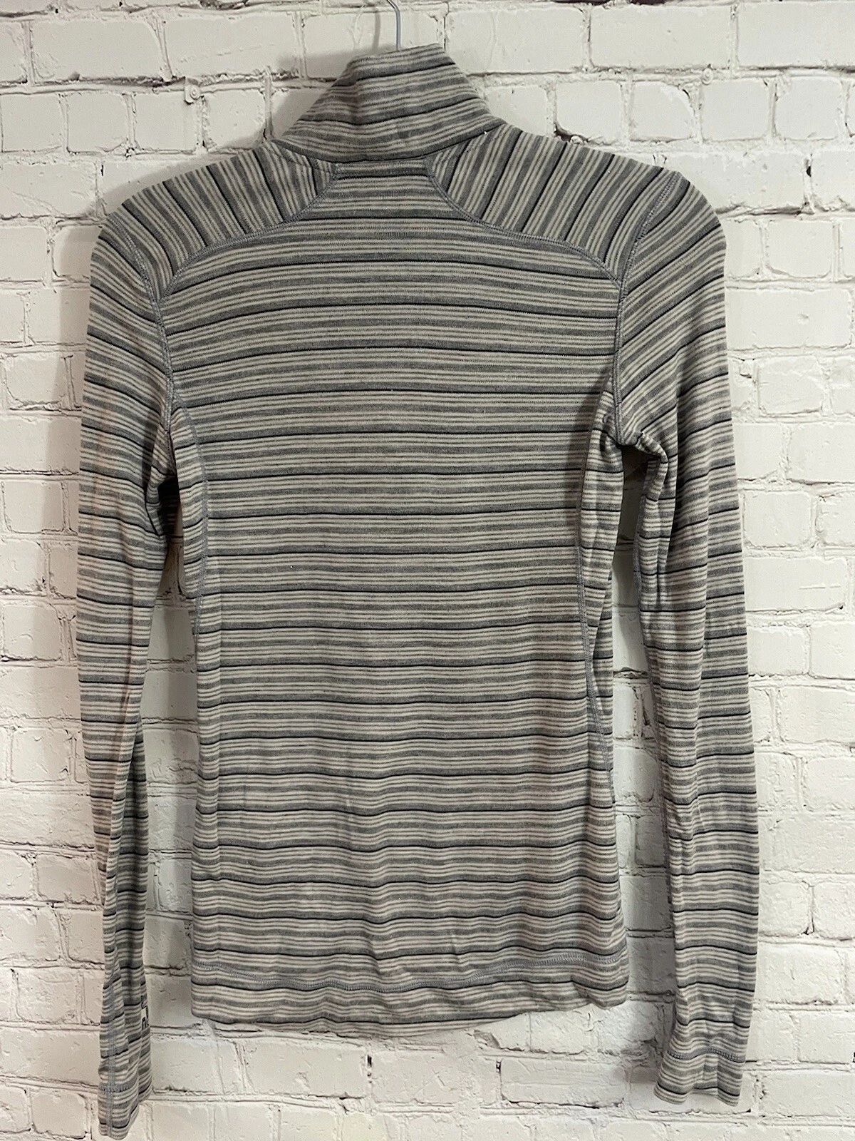 smartwool pullover striped 1/4 zip mended sweater
