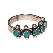 Traditional Zuni Sterling Silver Snake Eye Turquoise Band Ring Size 5 