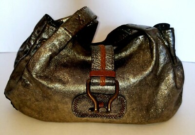 Carla Mancini brown/ gold suede satchel handbag PARKER Brown Gold - made in USA – Carla Mancini Handbags main image 4