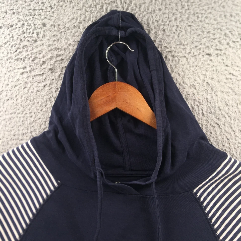 Eddie Bauer 连帽运动衫女式小号蓝色海军蓝条纹长袖棉质 — 第 3/4 张图片