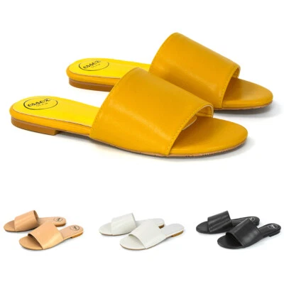 ESSEX GLAM Damen Slipper Slider Damen Flache Freizeit Pantoletten Sandalen Kunstleder Schuhe