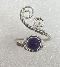 Handmade Sterling Silver .925 Wire Wrapped Adjustable Amethyst Ring