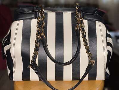 Betsey Johnson Black White Faux Leather Striped‎ Sequin Backpackk Purse Bag Betsey Johnson Luv Betsey Betsey Johnson Striped Mini  main image 4