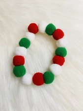 Handmade PomPom Elastic Pet Collar Cute Necklace Holiday Christmas Dog Cat  S
