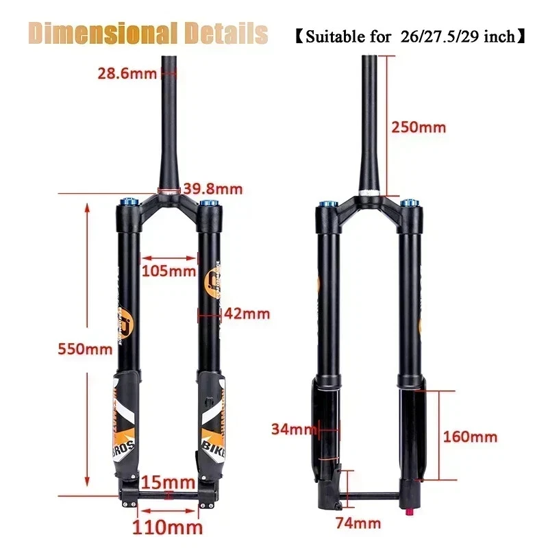 MTB Bicycle Air Suspension Inverted Fork 29er Shock Asorbing Electric Bike Forks - Image 3 of 4