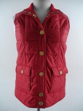 Women's S Tory Burch Puffer Vest Jacket Red Quilted Gold Buttons Snap Insulated