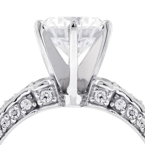 2.14 CT D/SI2 Round Natural Diamonds 14K Gold Vintage Style Accent Ring - Picture 13 of 14