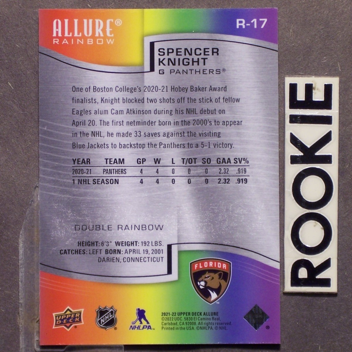 SPENCER KNIGHT 2021/22 Allure Double Rainbow ROOKIE #R-17 Blackhawks  Panthers