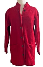 Vtg Herman Geist Red Wool Coat Longline Cardigan Women's S Shank Buttons Pockets