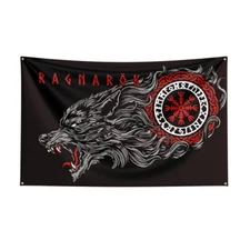 Viking logo Large Flag Tapestry Fabric Wall Art Hanging Banner Room Decor 3x5Ft