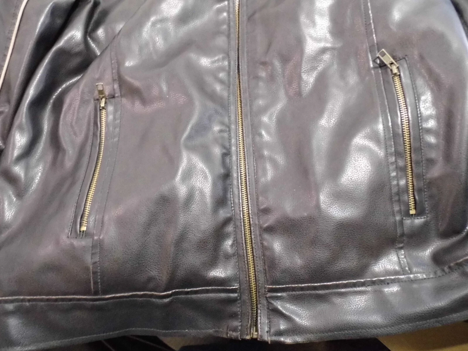 Coat Vintage Decoded Black Vegan Leather Men's Jacket Lined Biker style Large - product detail image 15