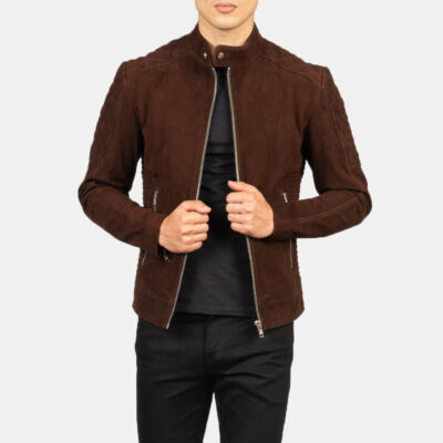 Men Brown Leather Jacket Pure Suede Biker Motorcycle Size XS S M L XL XXL 3XL