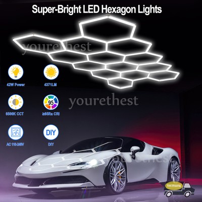 14 HEX Garage Ceiling Hexagonal LED Lighting Car Workshop Retail Honeycomb Gym