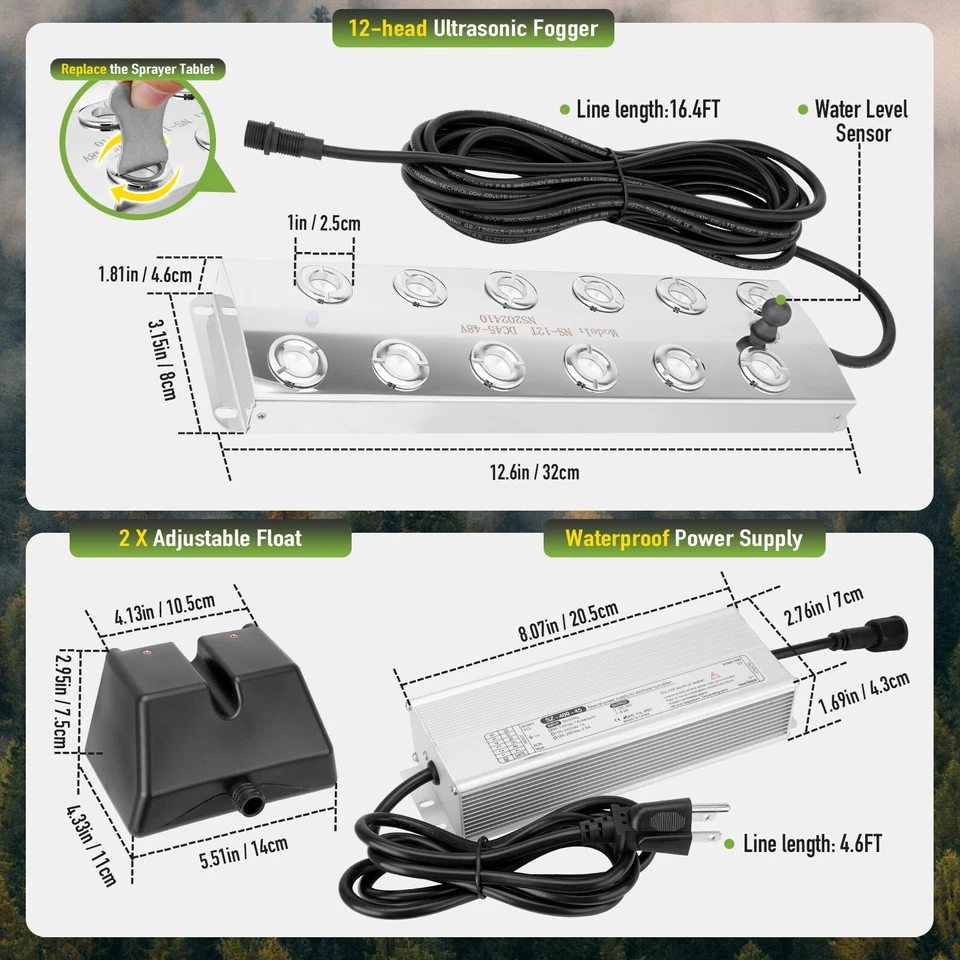 Nebulizador ultrasónico de 12 cabezales 9000 ml/H nebulizador ultrasónico alimentación impermeable Foto 3 de 4