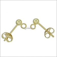 2x 14kt Gold Plated Sterling Silver 3mm Ball Stud Post Earrings 51912