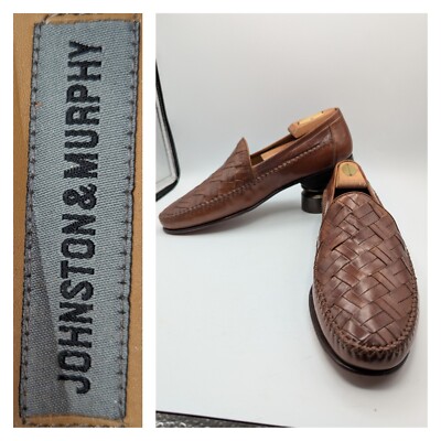 Men's Shoes Loafers Slip On Johnston & Murphy 15-0842  Brown Woven Leather 10M