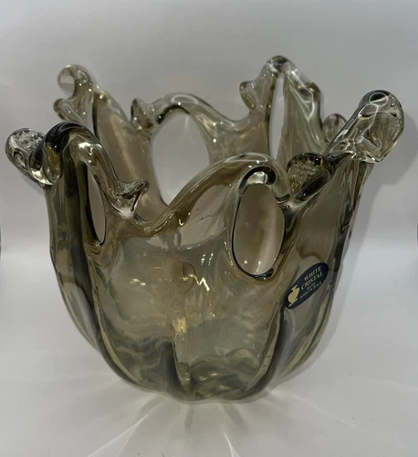 Murano Lavorazione Smoky Glass Large Bowl Hand Made In Italy Master’s Technique