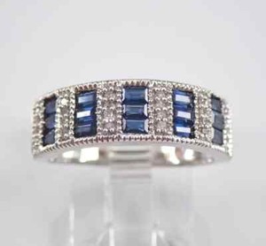 Authentic 1.50Ct Baguette Natural Sapphire Stackable Engagement Ring 14K White Gold Plated