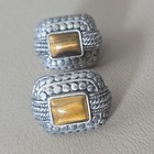 Vintage Silver Tone Tigers eye Pendant Necklace & Earrings Set 16" — photo 2