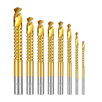 Titanium Coated HSS Drill Bits 8 Pack Hex Shank Serrated Side Cutting 3-10mm