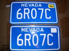 Nevada Replica Blue Plates matched pair 6R07C personalized for 1966 Mustang