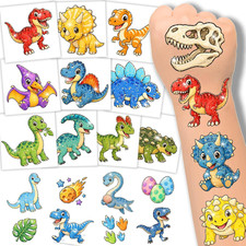 120 Pcs Glitter Dinosaur Temporary Tattoos for Kids, Individually Wrapped Waterp