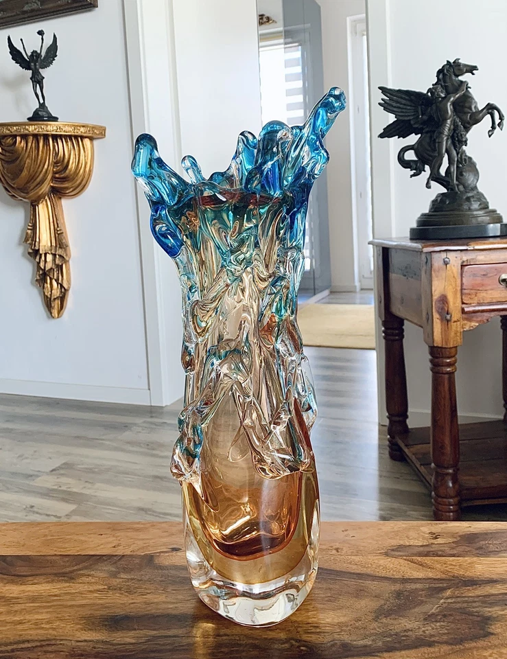 Glasvase Vase Blumenvase Kunstvase Tischvase Glaskunst Murano Stil Deko Blumen - Bild 2 von 4