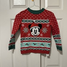 Disney Boys Mickey Mouse Fair Isle Christmas Sweater Size 5/6 Red Green Holiday