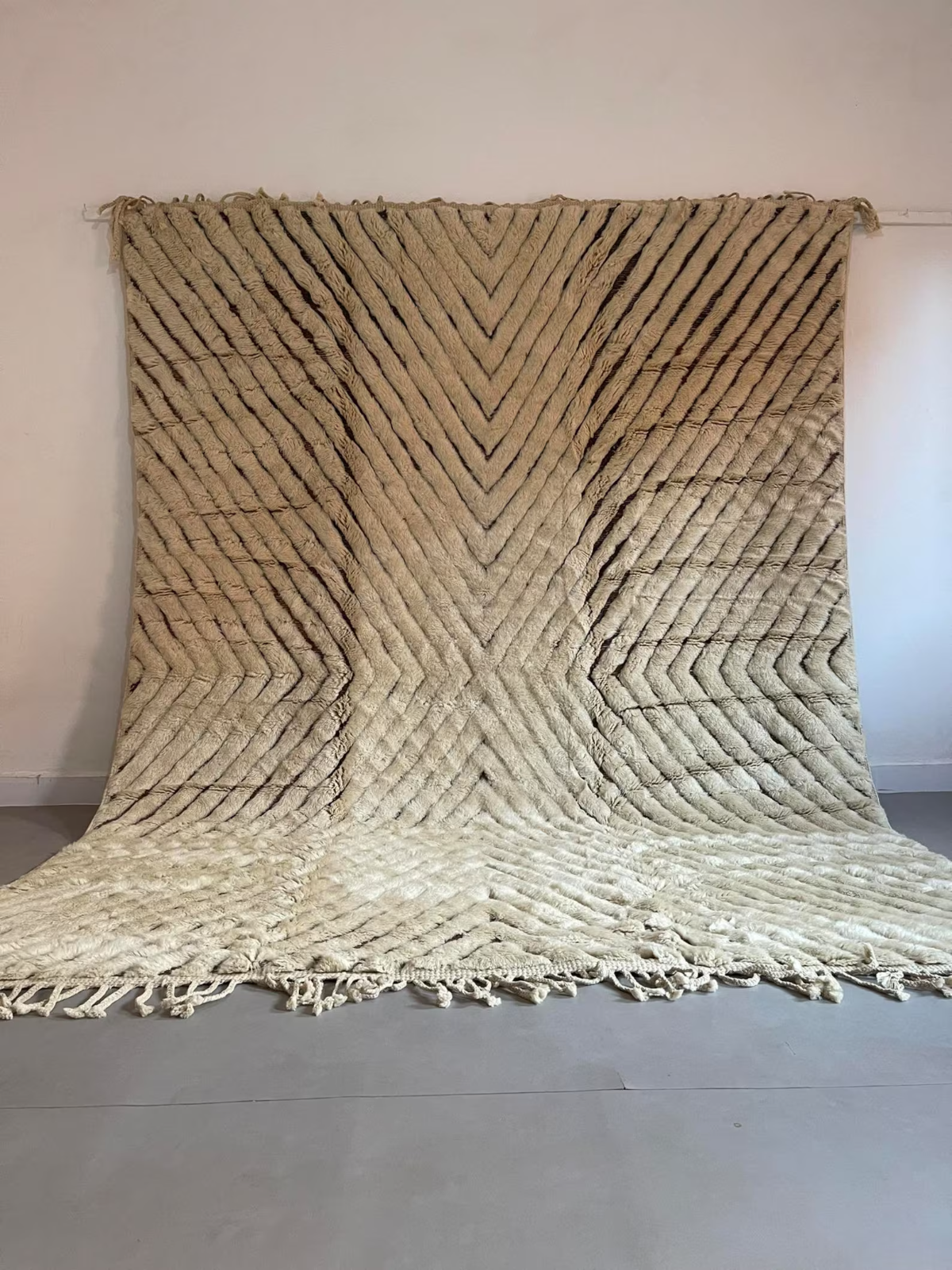 Custom Moroccan Berber Wool Rug Color Cream Handmade Design Carpet Rug