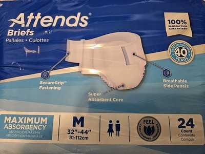 1-opened Pack Attends Briefs Medium (M) 32''-44'' Ultimate Absorbency - 23ct
