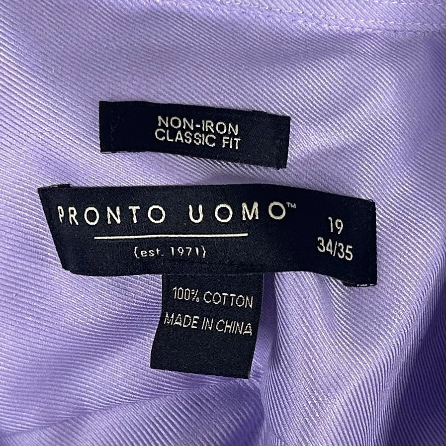 Pronto Uomo 19 34/35 Classic Fit Non Iron Dress Shirt Purple 100% Cotton - Image 3 of 4
